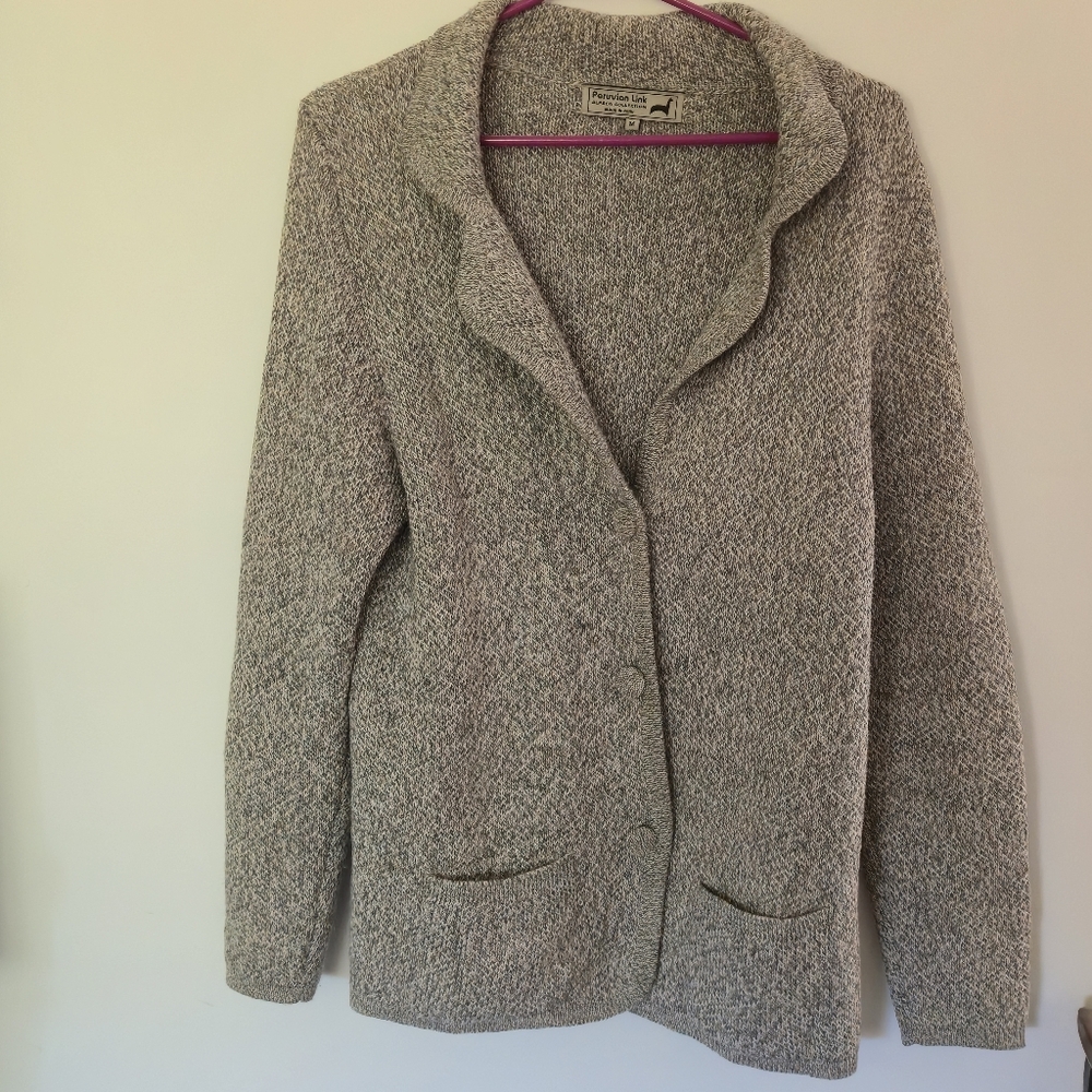 Peruvian Link Size M Alpaca Knit Blazer Jacket Gray Heather Cardigan Sweater - Picture 8 of 9